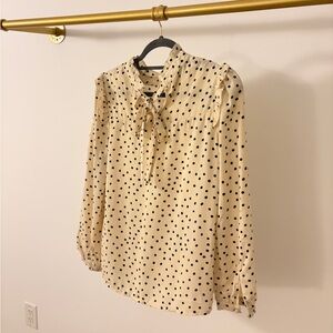 ALLEGRA K White/Cream and Black Polka Dot Blouse Size XS
